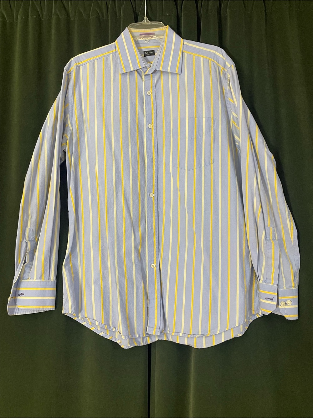 Paul Smith Men's Blue and Yellow Stripe Button-Up Dress Shirt